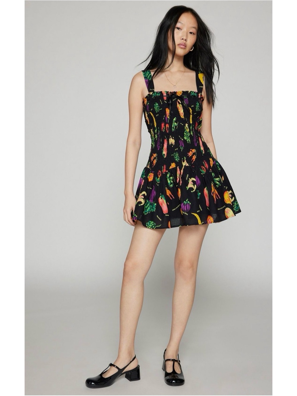 NWT UO Kimchi Blue Suzette Smocked Turnips Mini Dress Fruit Vegetable Print S - Picture 9 of 12